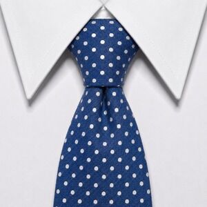 True Forum Silk Necktie Mens OS Blue White Polka Dot Woven Handmade Classic Tie